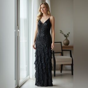 Sophisticated Black Sequin Prom Dress